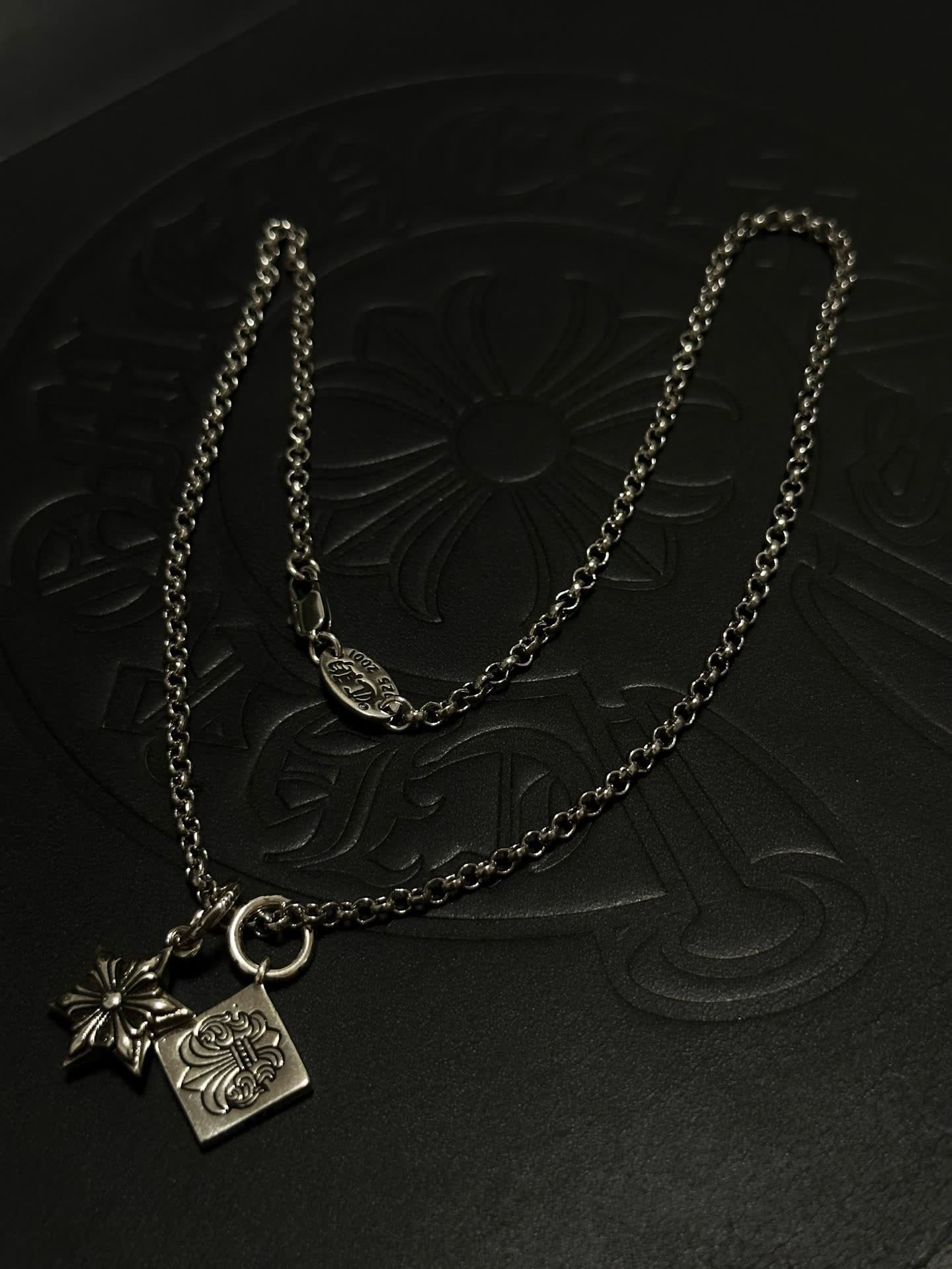 Chrome Hearts Silver Star and Square Charm Necklace